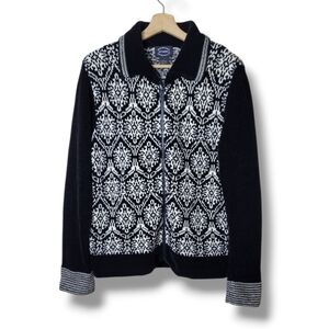 Vintage Chenille Cardigan Sweater L Fair Isle Full Zip Preppy Designers Original